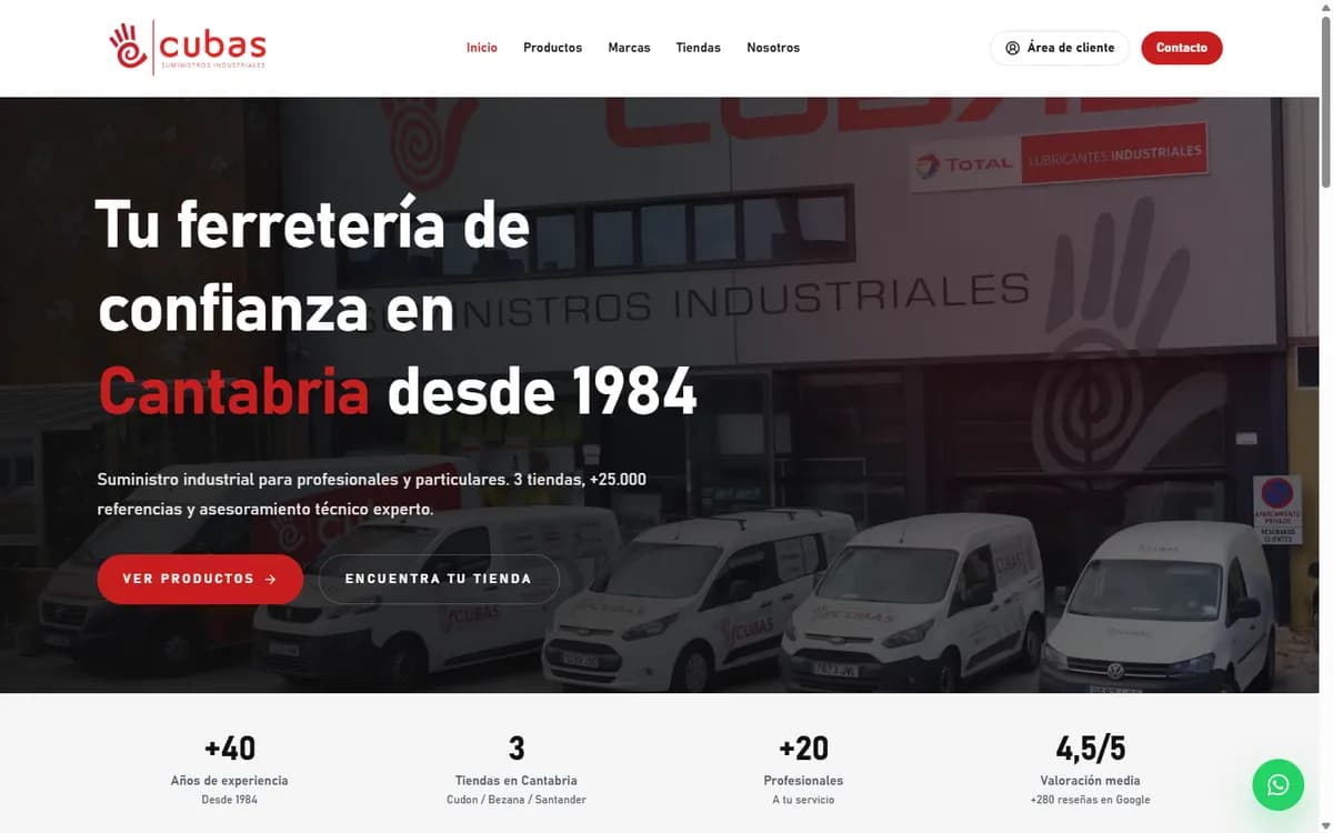 Captura de la web de Ferretería Cubas